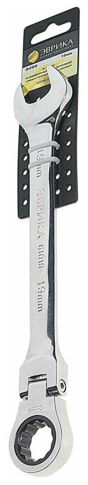Ключ комбинированный 19х19мм трещоточный шарнирный с держателем эврика