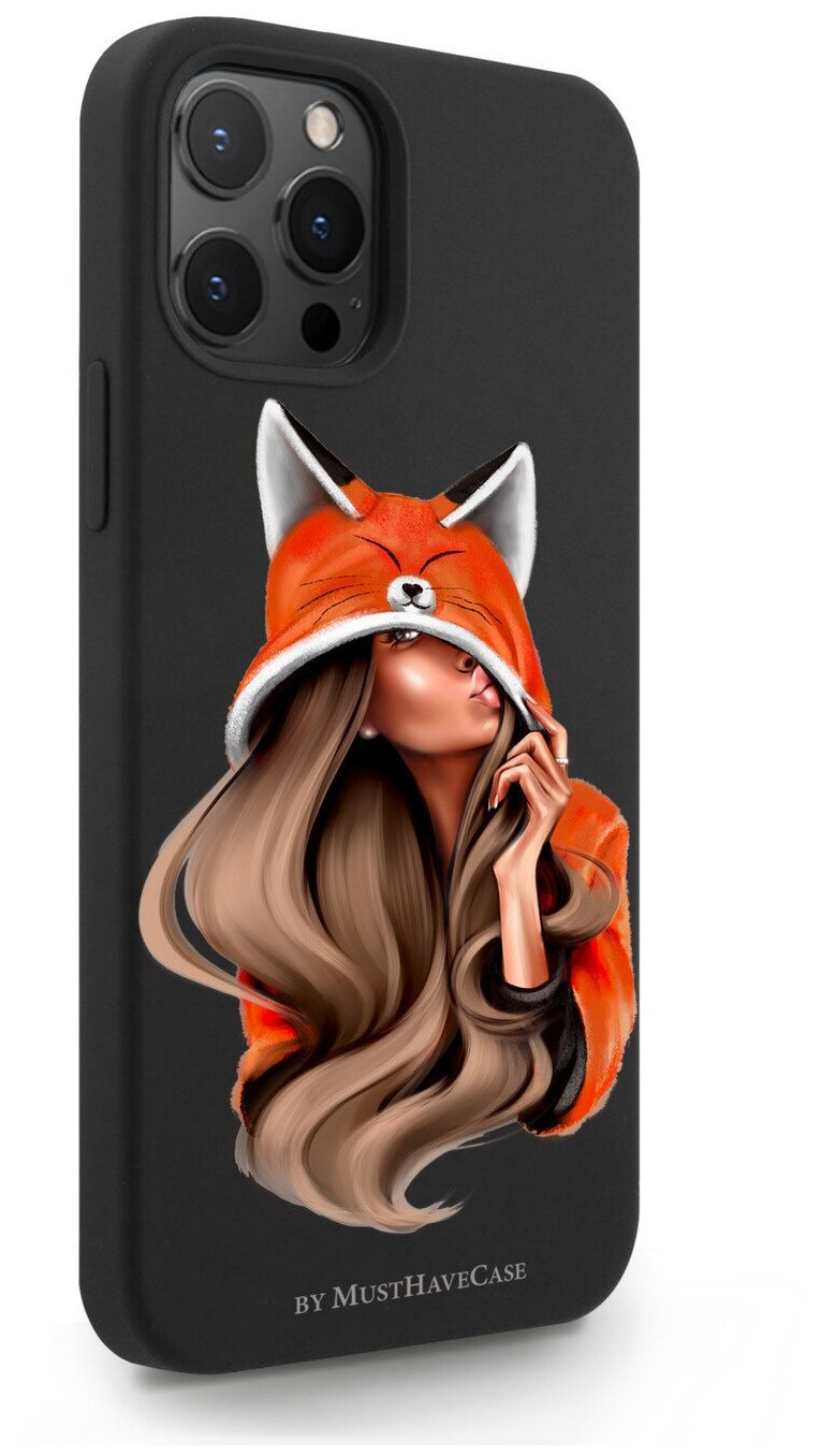 Черный силиконовый чехол MustHaveCase для iPhone 12 Pro Max Foxy Girl/ Лисичка для Айфон 12 Про Макс Противоударный