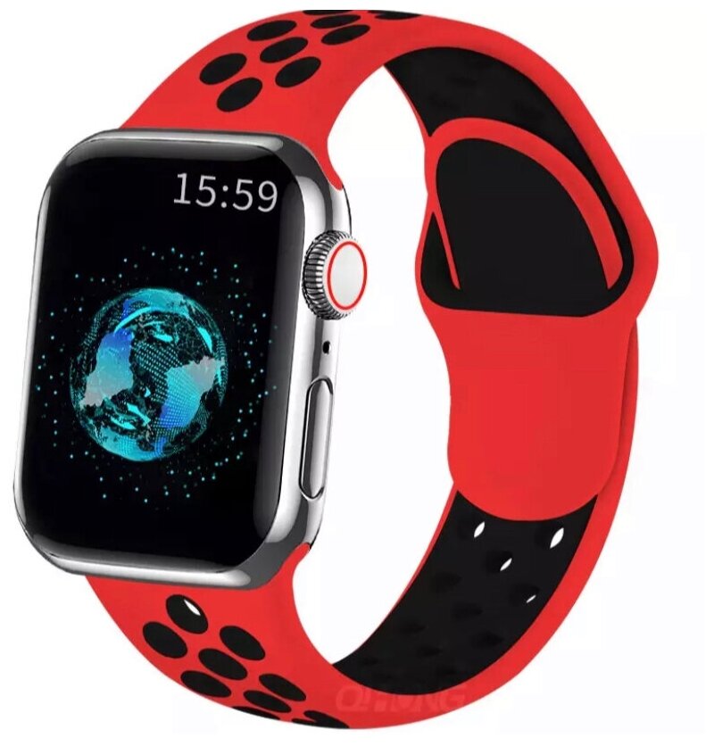 Ремешок силиконовый перфорированный для Apple Watch 38/40/41 мм красный-черный
