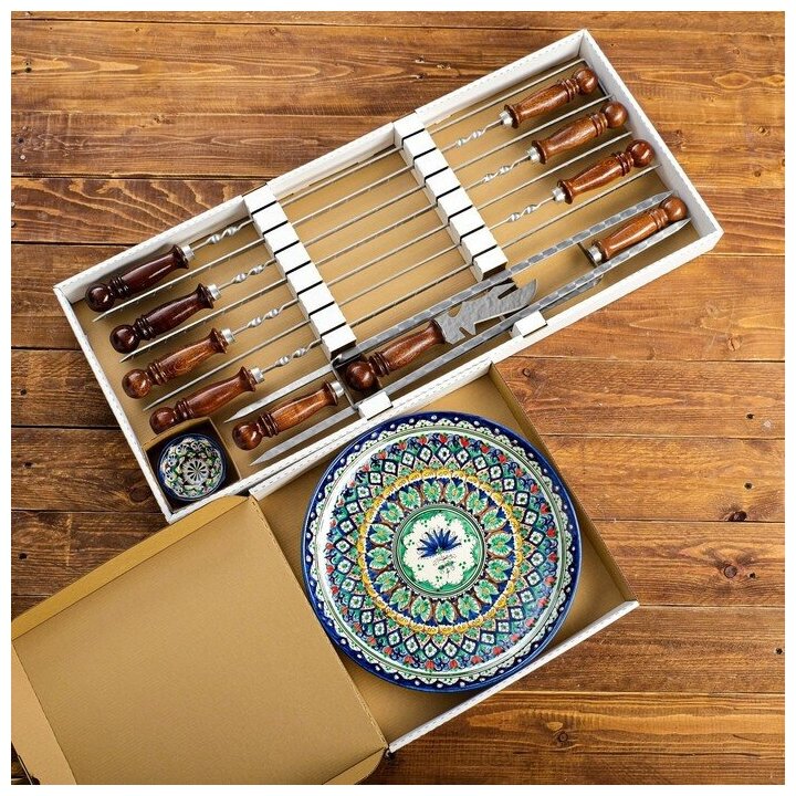 Набор подарочный с узбекскими шампурами 50 см "Термез" 12 предметов, в коробке./В упаковке шт: 1 - фотография № 1
