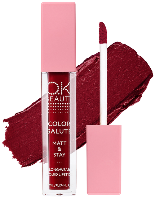 OK Beauty жидкая помада для губ Color Salute Matt & Stay стойкая матовая, оттенок Dita