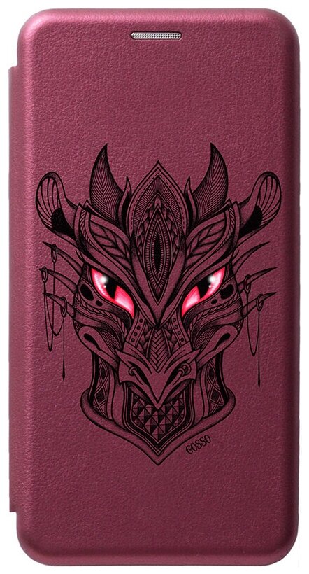 Чехол-книжка Book Art Jack для Samsung Galaxy S21 с принтом "Dragon" бордовый