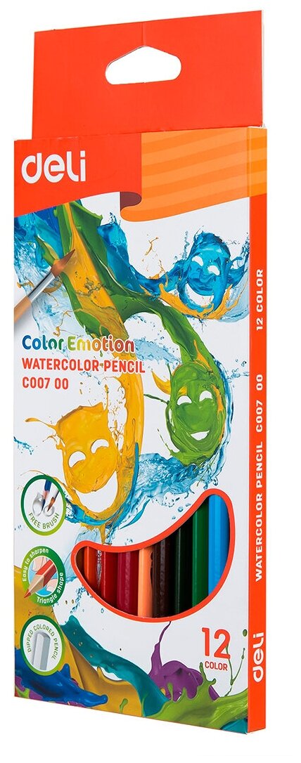 Карандаши цветные акварельные Deli Color Emotion липа 12цв. коробка/европод. - фото №9