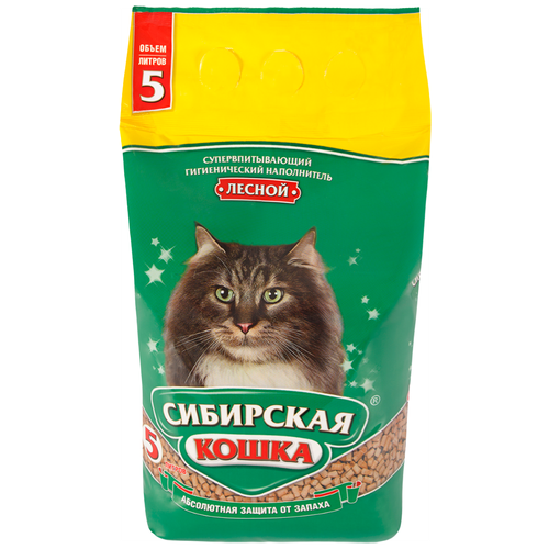 Сибирская Кошка Лесной древесный наполнитель для кошек 5л