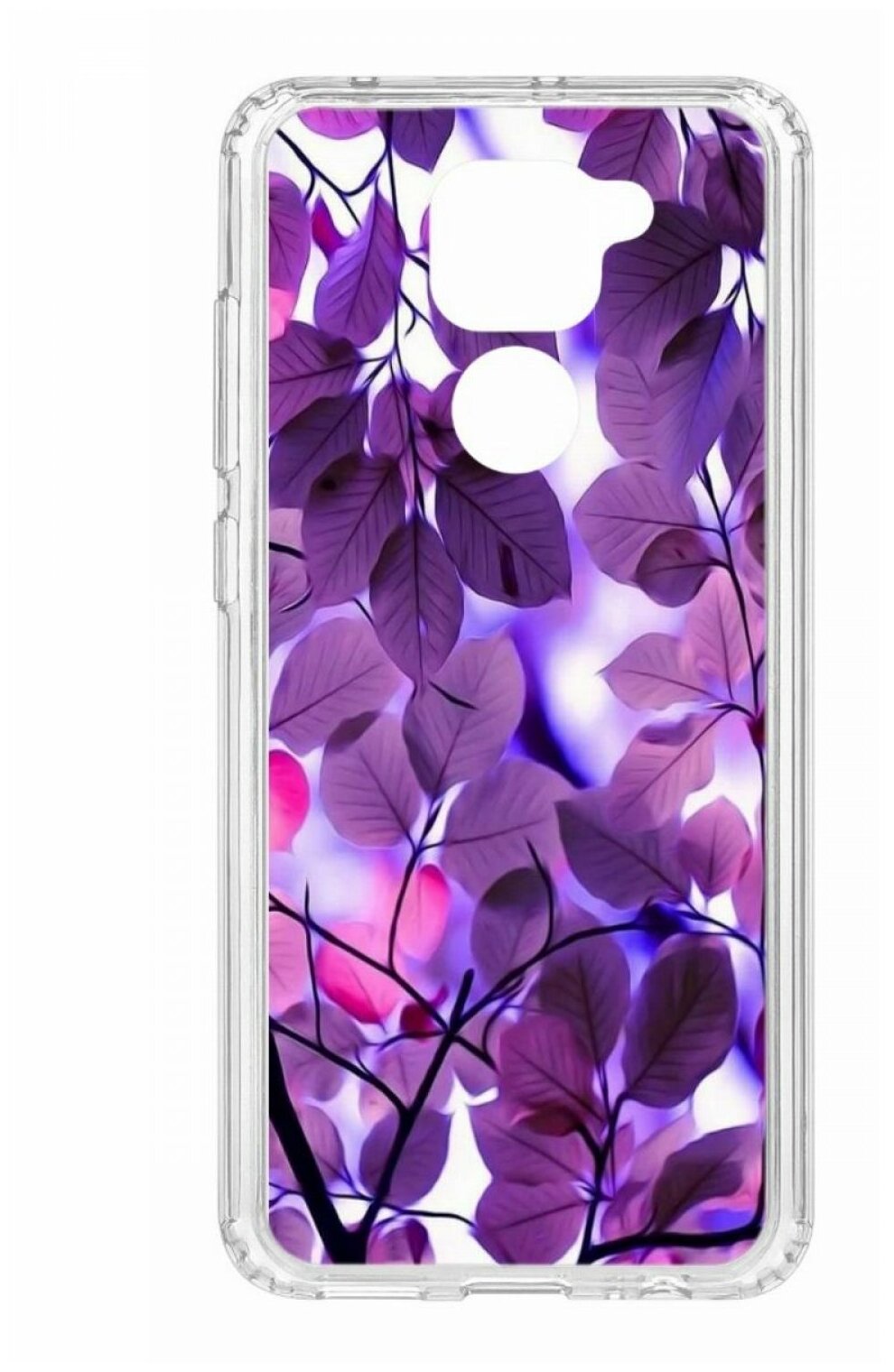 Чехол для Xiaomi Redmi Note 9 Kruche Print Purple leaves, противоударная пластиковая накладка с рисунком, силиконовый бампер с принтом и защитой камеры