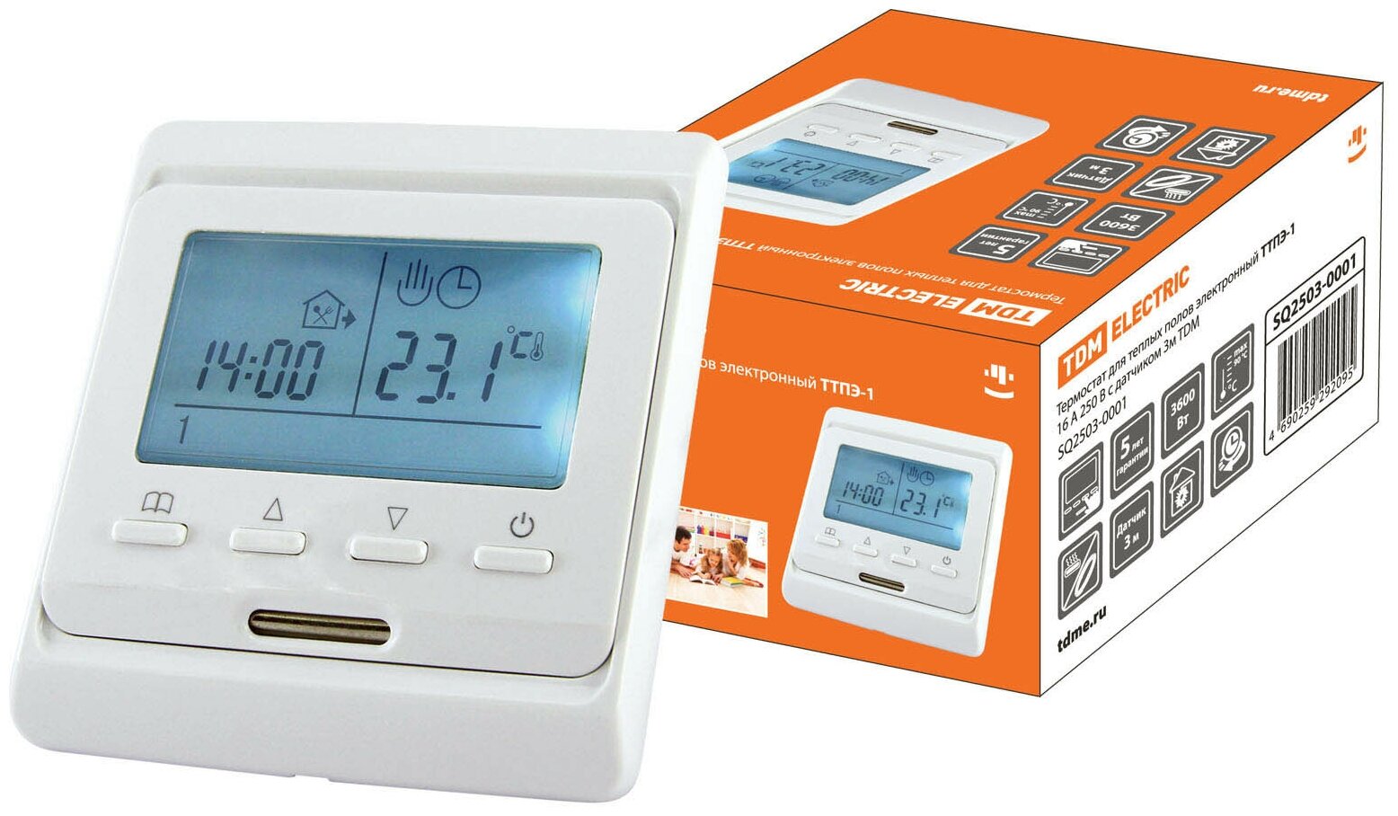 Термостат для теплых полов электронный ТТПЭ-1 16А 250В с датчиком 3м TDM 2503-0001