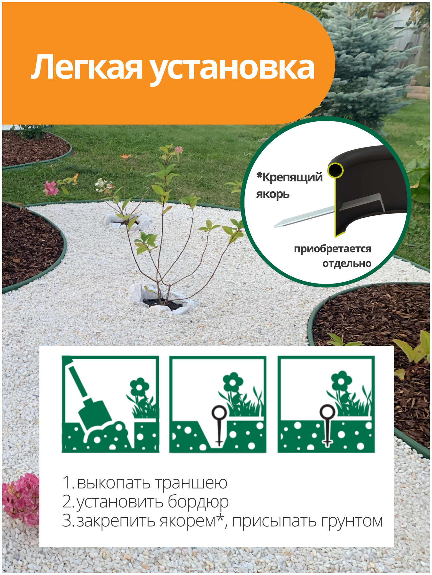 Бордюр садовый Канта Про (KANTA PRO Standartpark) коричневый 10х0,03х0,15 м