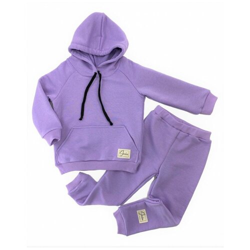 Спортивный костюм детский для девочки, сирень, из хлопка, с капюшоном, сиреневый, фиалковый, фиолетовый, лиловый 28 (98-104) 3-4 года