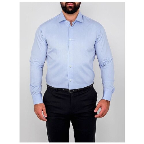 фото Рубашка мужская длинный рукав greg 213/191/8283/z_gb, полуприталенный силуэт / regular fit, цвет голубой, рост 174-184, размер ворота 44