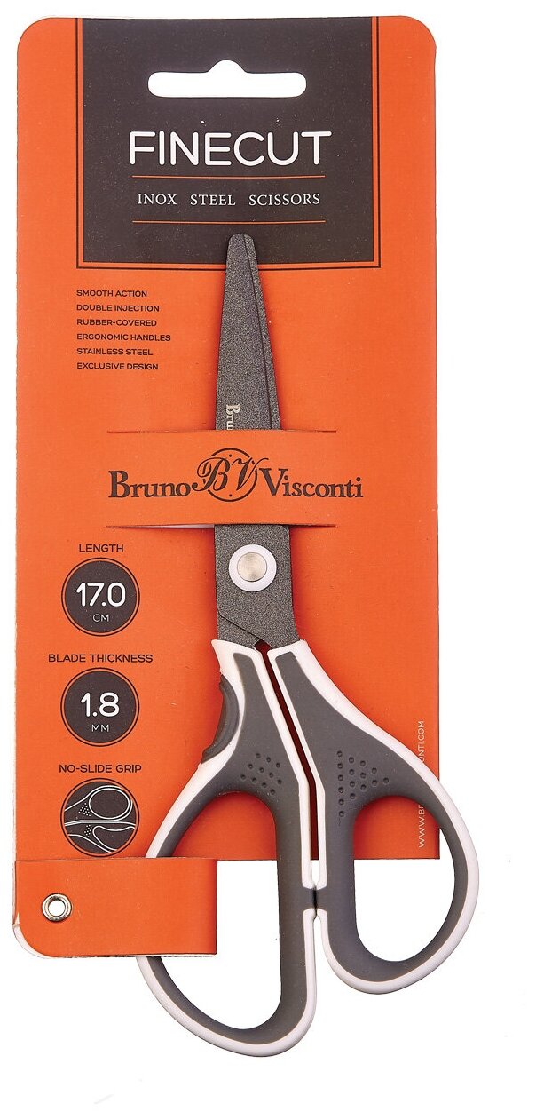 Ножницы BrunoVisconti , с тефлоновым покрытием, эргономичные ручки, 17 см, FineCut, Арт. 60-0025