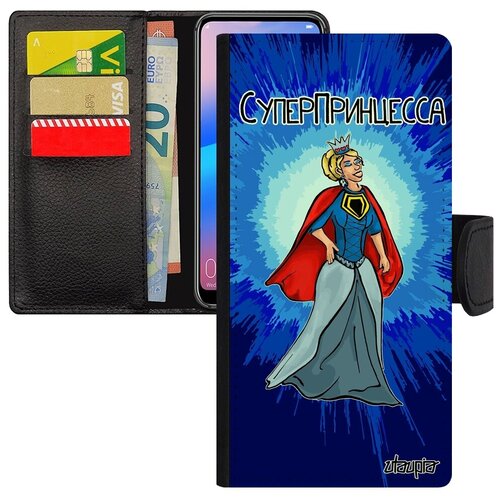 фото Противоударный чехол книжка на смартфон // galaxy a50 // "суперпринцесса" комикс юмор, utaupia, синий