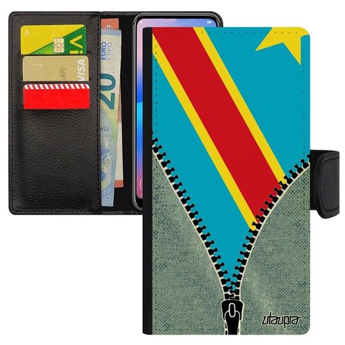 фото Противоударный чехол книжка для // xiaomi mi 8 // "флаг конго киншаса на молнии" туризм страна, utaupia, серый