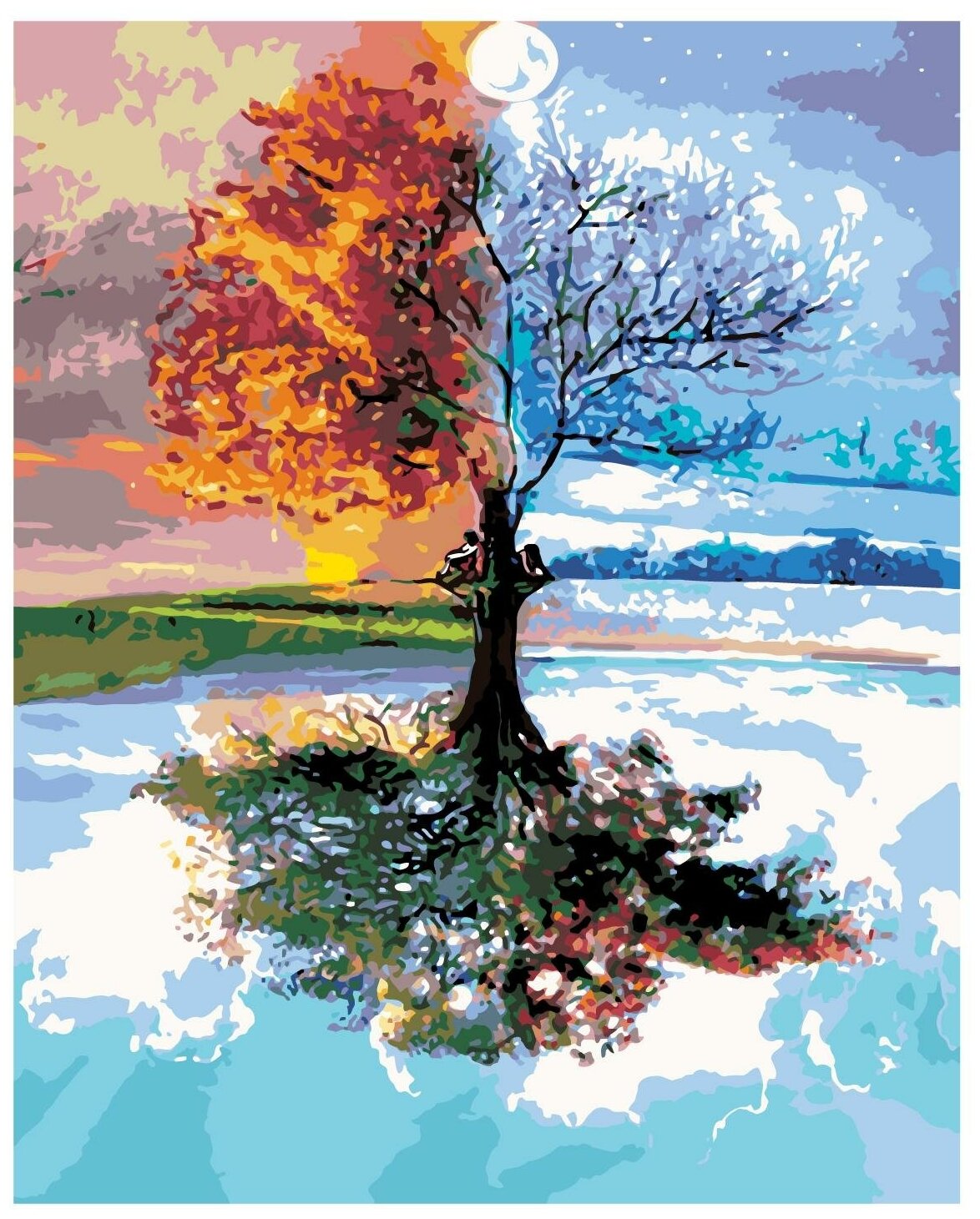 Картина по номерам, "Живопись по номерам", 40 x 50, FT07, дерево, Времена года, природа, снег, абстракция