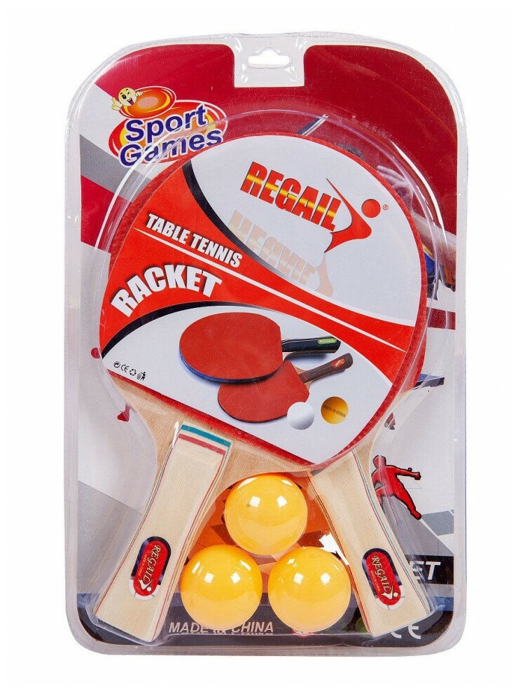 Теннис настольный: 2 ракетки, 3 шарика, 20х4х32 см