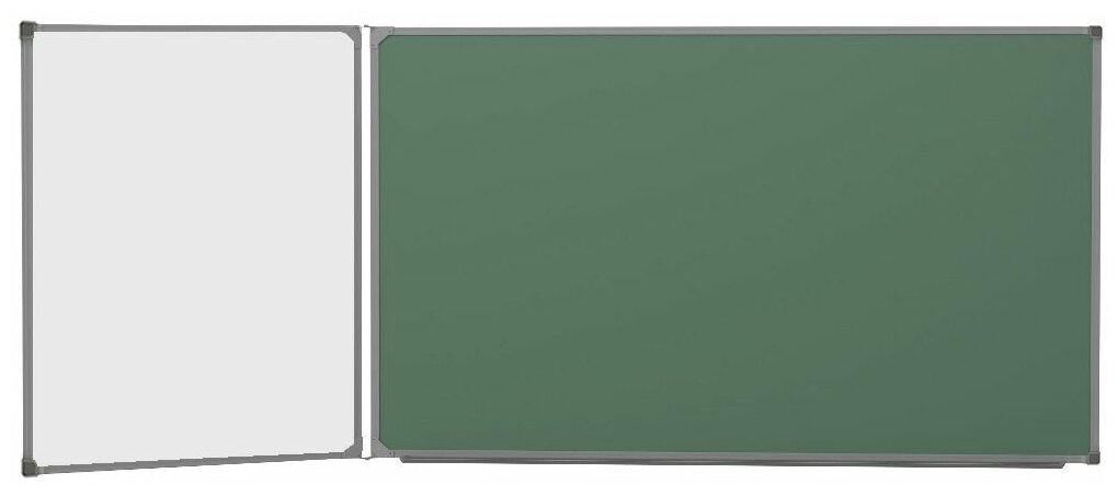 Доска школьная комбинированная 100х225 BoardSYS, двухэлементная меловая/маркерная, зеленая/белая, крыло слева