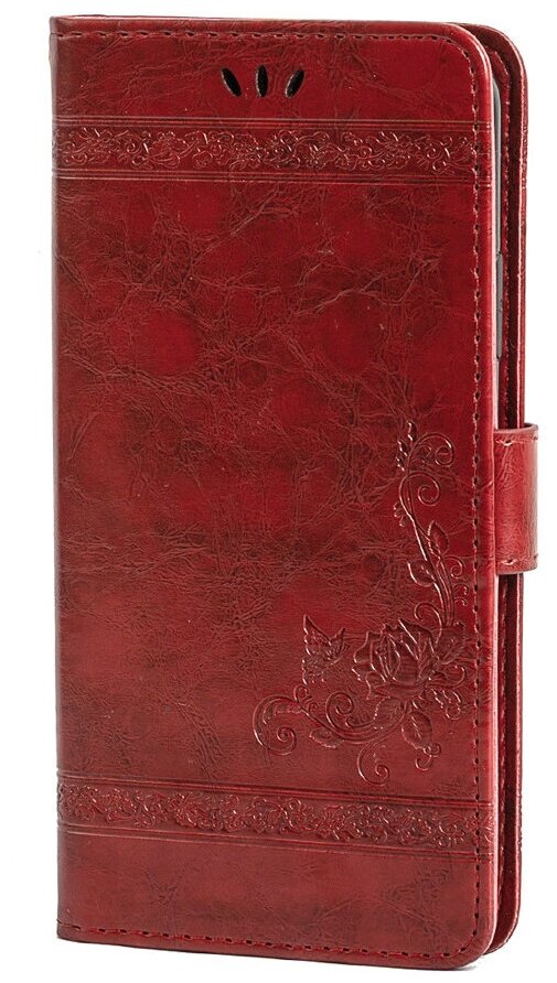 Чехол-книжка MyPads для Realme C15 из качественной импортной искусственной кожи с необычным тиснением тематика книга в Винтажном стиле Ретро красный