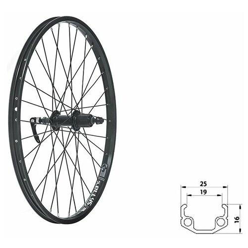 Колесо велосипедное KLS WASPER CASSETTE V-brake R, заднее, 24, под ободной тормоз, чёрный колесо заднее в сборе мтв vmac 24 под ободной тормоз v brake 36 спиц алюминий черный