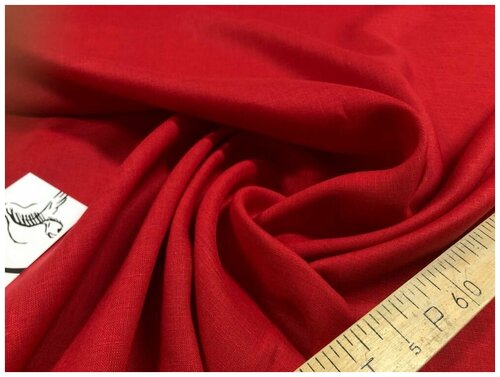 150 см. Красная льняная ткань для одежды 1 метр