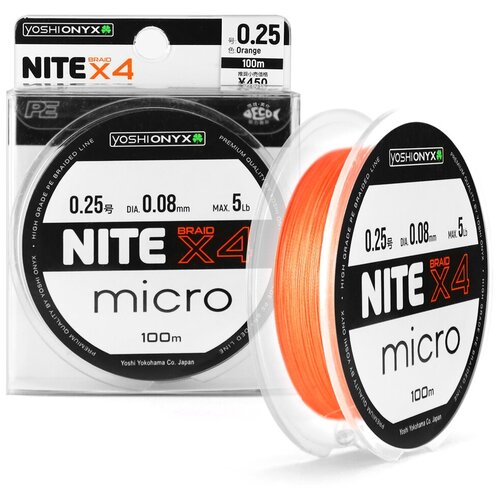 Леска Yoshi Onyx NITE Micro х4 Orange, 0.4#, 0.10мм, 100м