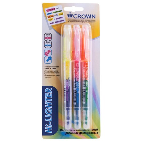 Набор маркеров-текстовыделителей двусторонних Crown Multi Hi-Lighter Twin (3/2мм, 6 цветов) 3шт. (H2-1000-B/3), 48 уп. набор нордпласт 431840 барби 5 розовый желтый зеленый фиолетовый