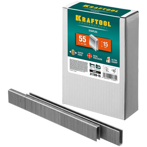 Скобы для степлера KRAFTOOL 31789-15 (узкие, 15 мм, тип 55, 5000 шт.)