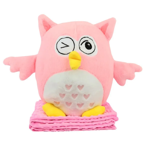 фото Удивительная игрушка-подушка "сова" с пледом (3 в 1), 50 см, цвет розовый no brand