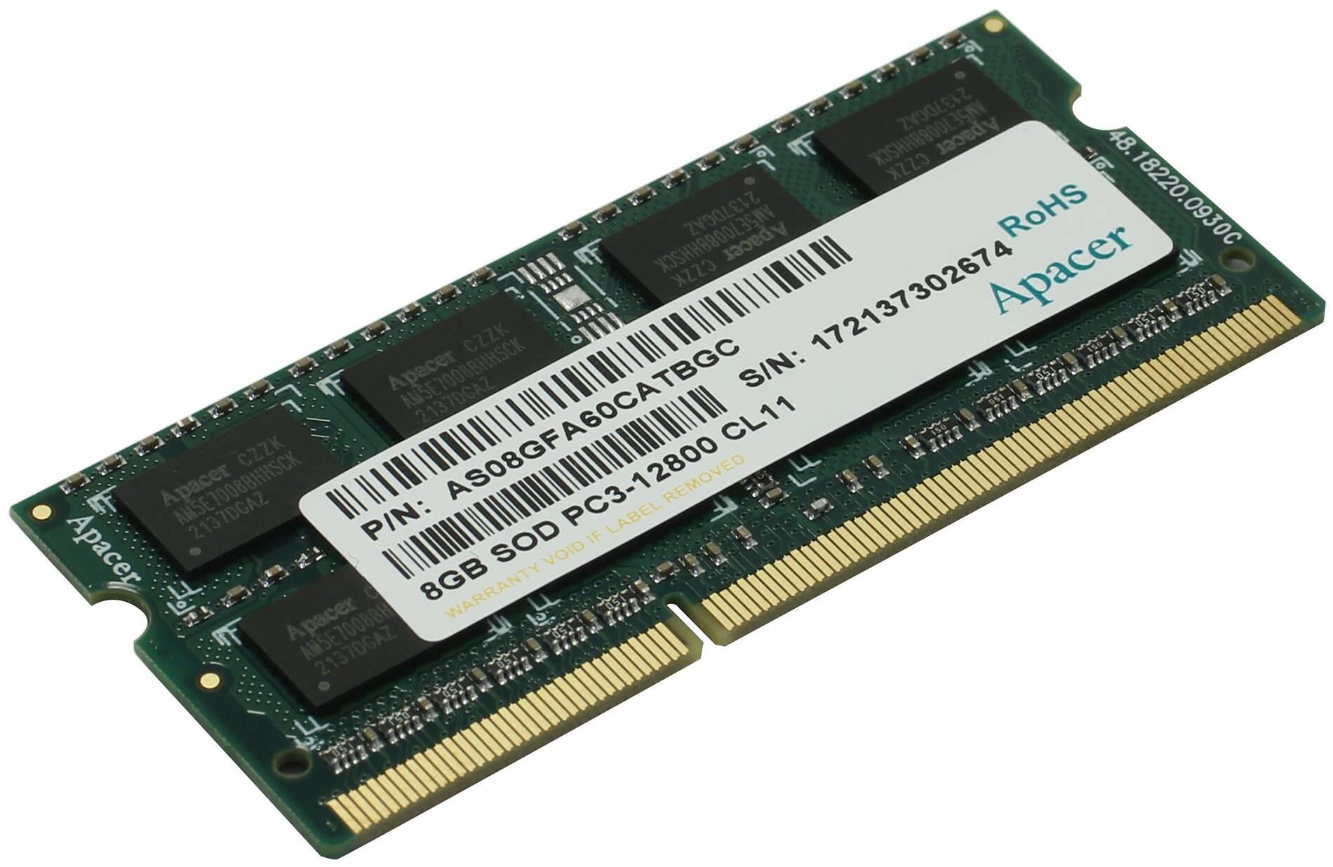 Оперативная память SO-DIMM DDR3 Apacer 8Gb 1600MHz pc-12800 CL11 512x8 DS.08G2K.KAM - фотография № 2