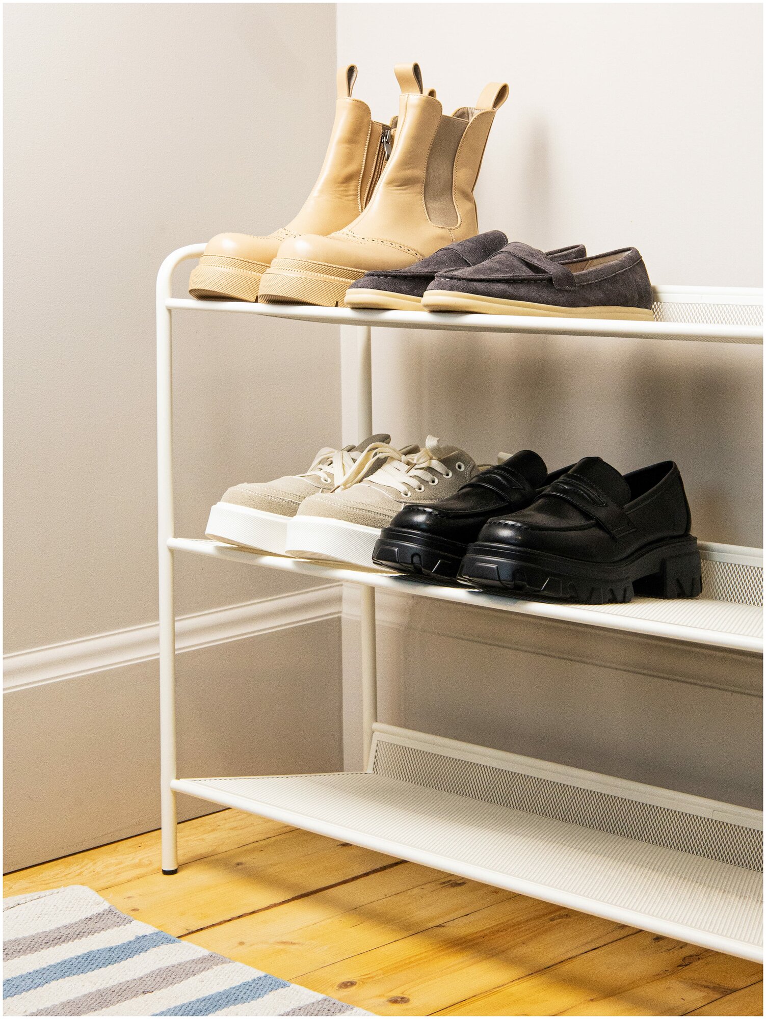 Обувница ЗМИ, Этажерка для обуви 3-х полочная "Женева 33", 12 пар обуви, 86,5х27х60 см, цвет белый - фотография № 3