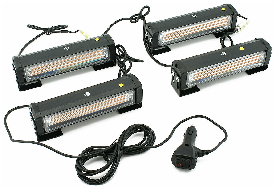Маяк проблесковый светодиодный 10-30 V комплект 4шт, 8 режимов, 24W, LED COB 4x6W, 165мм, питание от прикуривателя