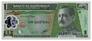 Гватемала 1 кетсаль 2012 г «Генерал Хосе Мария Орельяна» UNC пластиковая банкнота