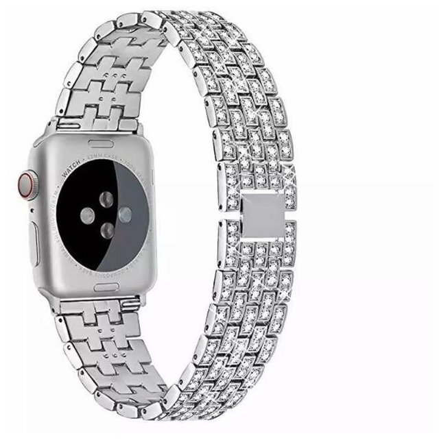 Металлический ремешок со стразами для Apple Watch 42/44 mm блочный (серебристый)