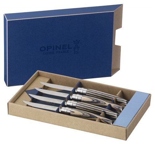 Набор столовых ножей Opinel VRI Birchwood из 4-х штук (нержавеющая сталь, длина клинка 10 см, рукоять береза)