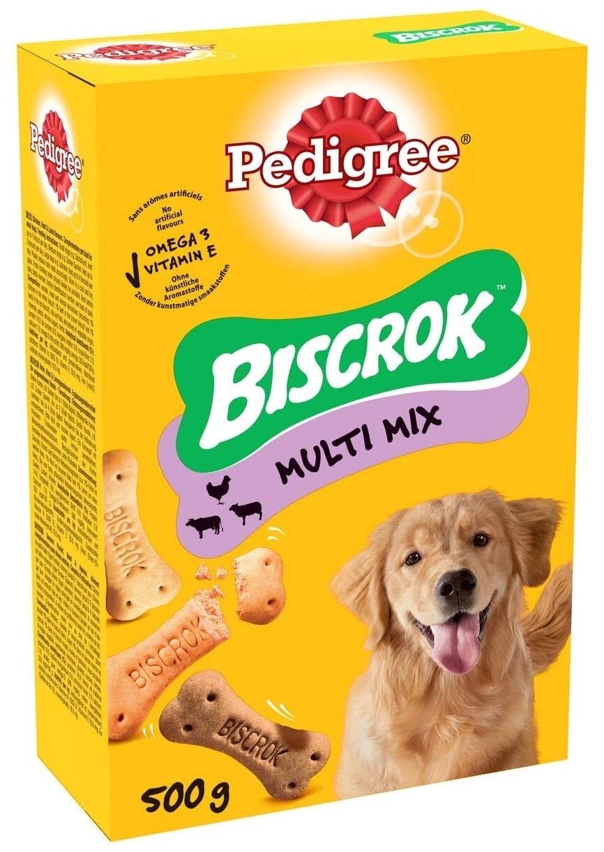 Лакомство для собак Pedigree Biscrok бисквитные косточки ассорти, 500 г