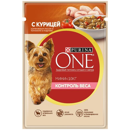 Влажный корм Purina ONE® мини Контроль веса для собак мелких пород, с курицей, коричневым рисом и томатами в подливе, пауч, 85 г