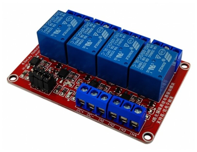 Модуль реле 5В 4-канала электромеханическое с опторазвязкой
