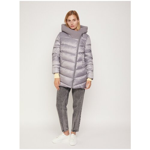 фото Тёплое стёганое пальто с капюшоном, цвет серый, размер m zolla