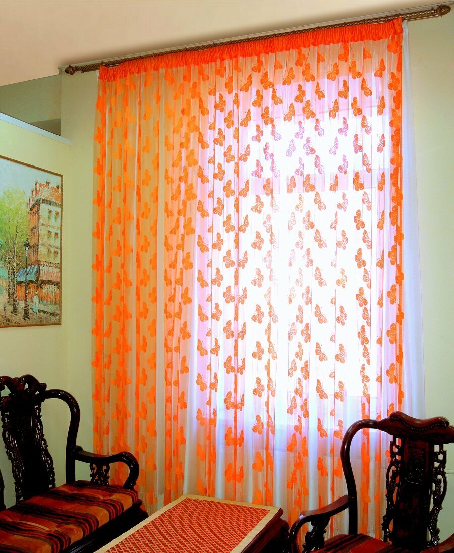 фото Веревочный тюль "Бабочки" цвет оранжевый