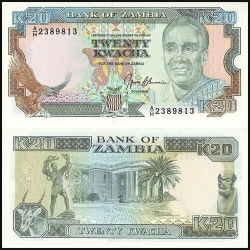 Банкнота Замбия 20 квача 1989-1991 UNC банкнота замбия 1986 год unc