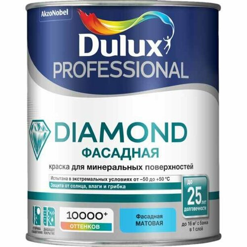 Краска фасадная Dulux Diamond 0,9 л прозрачная (база BC) краска фасадная dulux prof diamond матовая прозрачная база bc 2 25л