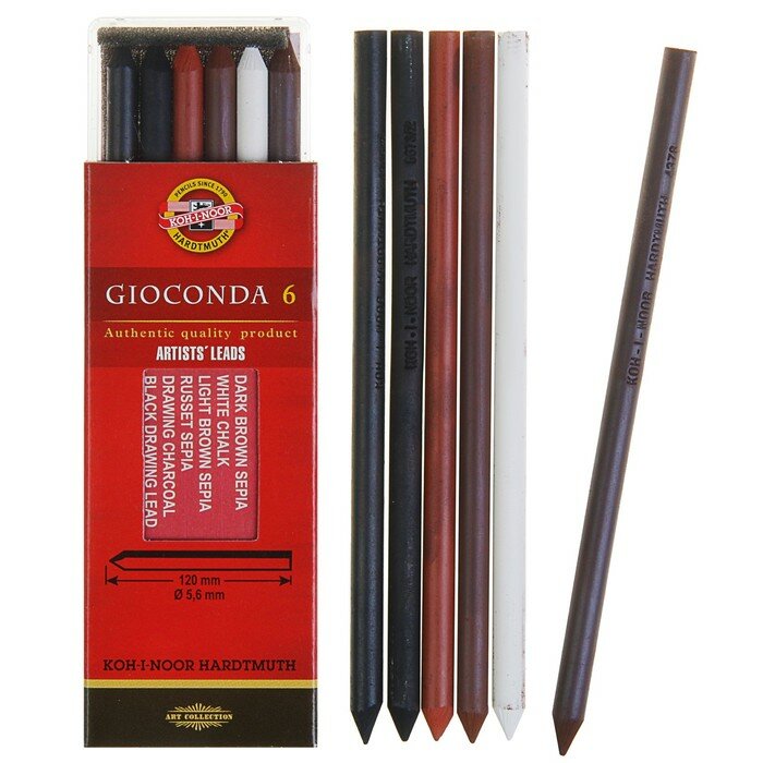 Графитовые стержни KOH-I-NOOR набор 6 штук, "Gioconda", белый + оттенки коричневого + черный (4869006005PK)
