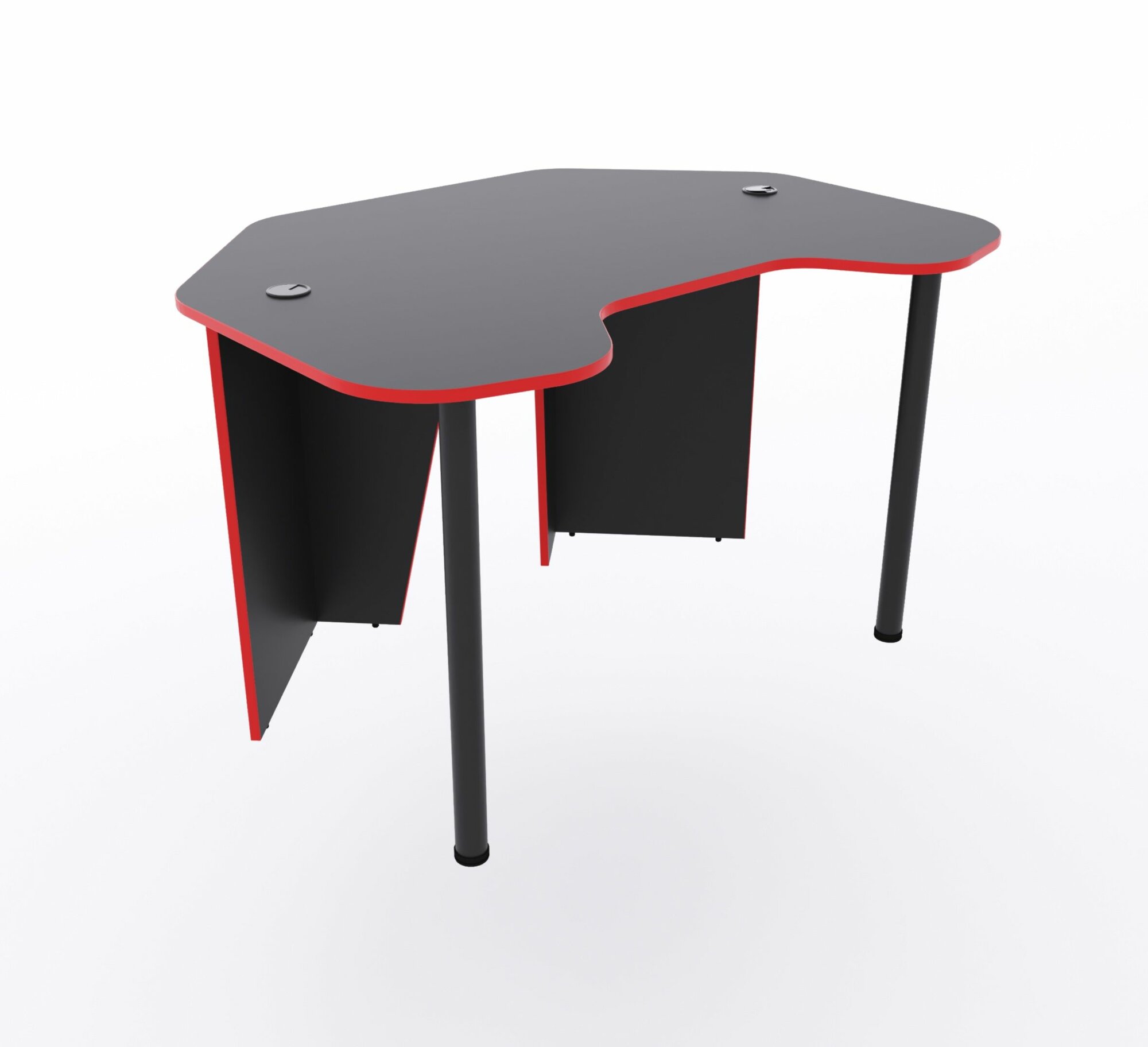 Угловой компьютерный стол "Угол" с полкой для монитора, 120x87x75 см, чёрный с красной кромкой