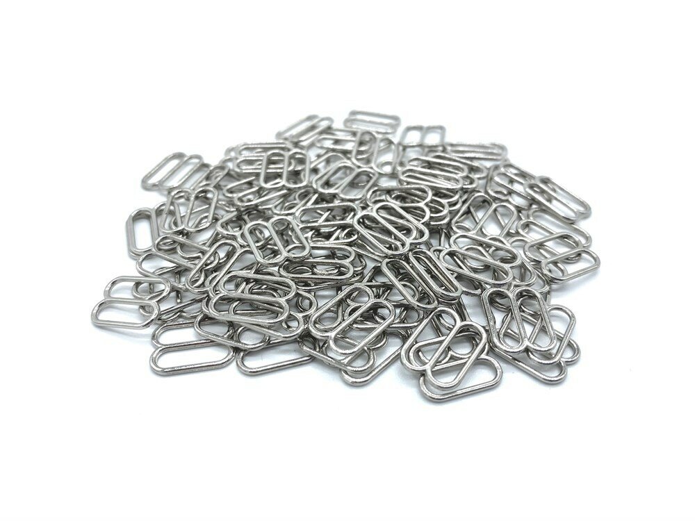 Пряжка регулятор для бюстгальтера (фурнитура для белья) металл 10мм, цв. серебро, упак.100шт (+- 5шт)