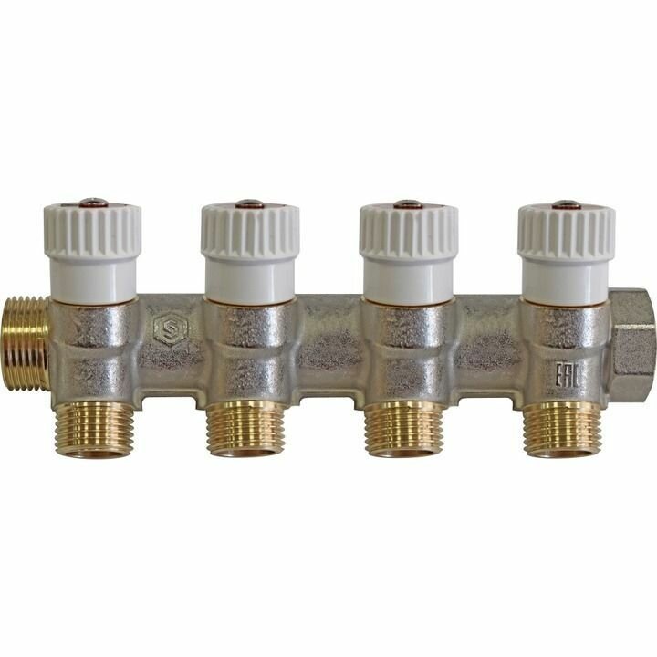 фото Коллектор распределительный 1", 4 отвода 1/2" плоское уплотнение STOUT SMB 6852 011204