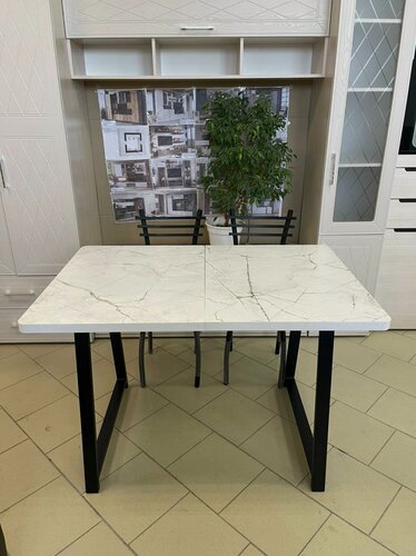 Изображение товара Стол кухонный Орфей 8 раздвижной маленький 105/142*75 высота 80 см ЛДСП Оникс бежевый опоры металл в стиле лофт