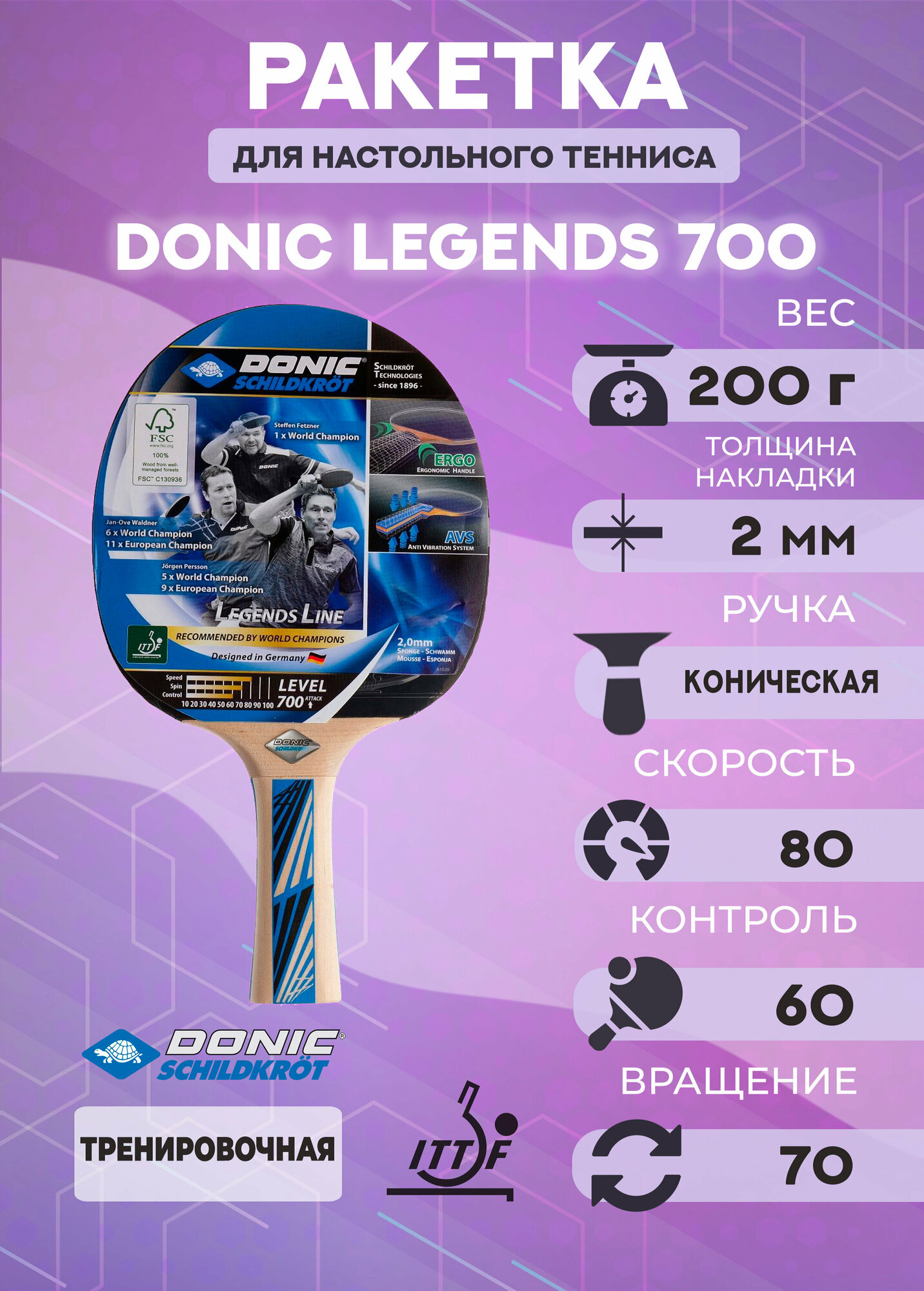 Ракетка для настольного тенниса Donic Legends 700 с конической рукояткой