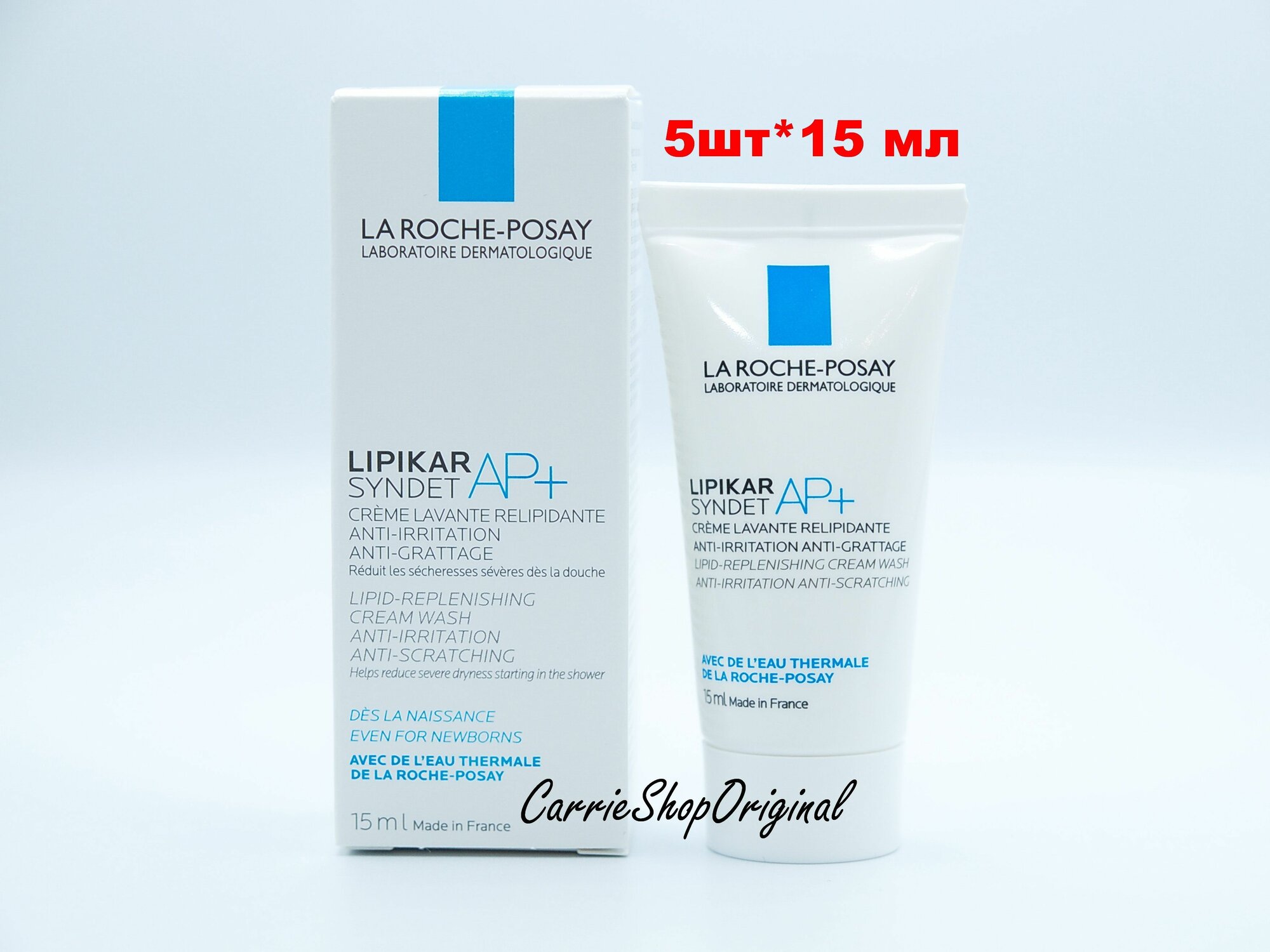 La Roche-Posay Lipikar Syndet AP+ Липидовосполняющий очищающий крем-гель для лица и тела взрослых, детей и младенцев 0+, 5шт.*15мл