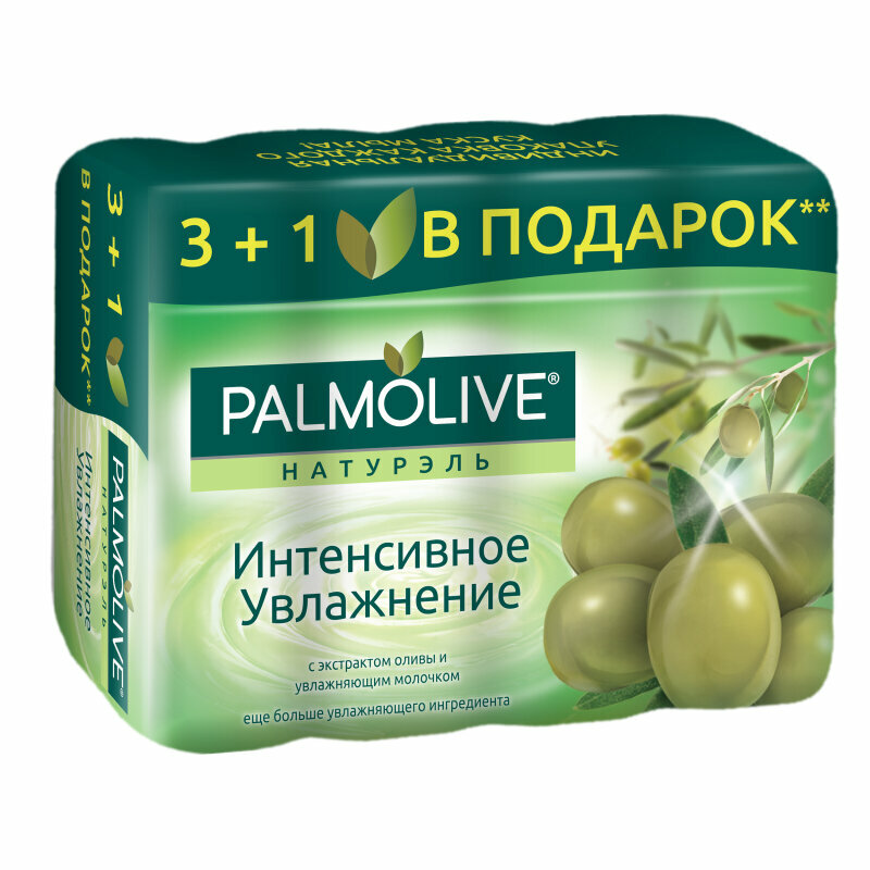 Туалетное мыло Palmolive Натурэль Интенсивное увлажнение с экстрактом оливы и увлажняющим молочком, 90 г, 4 шт в упаковке