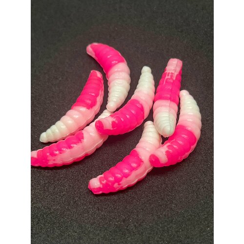 съедобная плавающая силиконовая приманка maggot 1 3 чёрный розовый Съедобная, плавающая силиконовая приманка. Maggot 1.3 Белый- розовый