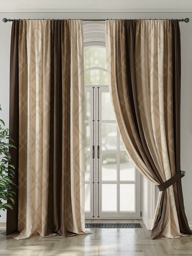 Изображение товара Комплекты штор AT HOME Фролисет высота 260 см, ширина 220 см, крепление - шторная лента, Бежевый