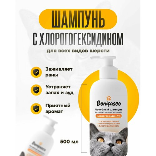 Шампунь для кошек и грызунов "Bonifasco" с хлоргексидином, гипоаллергенный